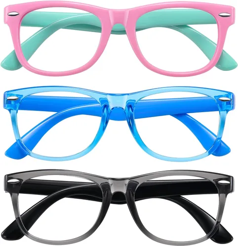 Okany Gafas de luz azul para niños, paquete de 3 lentes de bloqueo de luz azul para adolescentes, niños y niñas de 3 a 10 años, pantalla de Gris
