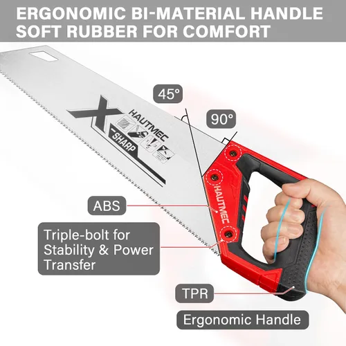 Miniatura 4 de HAUTMEC X-Sharp HT0295 - Sierra de mano profesional de 14 pulgadas, sierra de mano pequeña de corte transversal de 12 TPI con dientes de triple