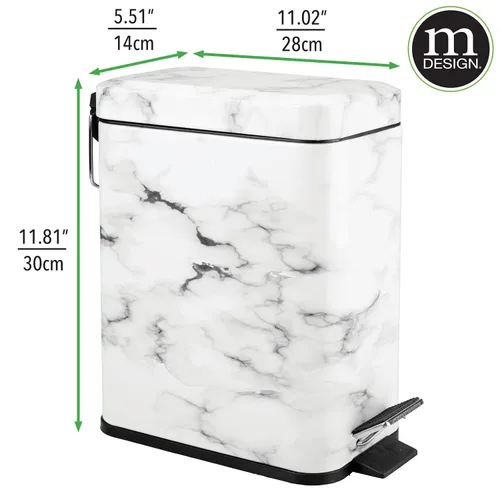 Miniatura 4 de mDesign Pequeño y moderno cubo de basura rectangular de metal con tapa y pedal de 1.3 galones, compacto, con cubo interior extraíble con asa