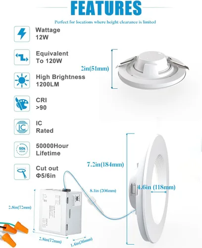 Miniatura 4 de Lightdot LED de 6 pulgadas empotrable con luz nocturna 1200LM 12W 120V regulable LED Downlight iluminación, 3000 K/4000 K/5000 K seleccionables