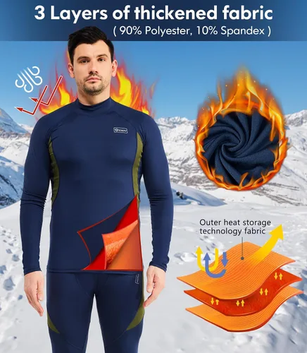 Miniatura 2 de romision Thermal Underwear for Men Long Johns Fleece Lined Hunting Gear Bottom Top Set Base Layer for Cold Weather XS-4XL