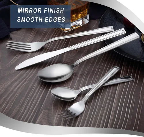 Miniatura 6 de Hunnycook Juego de cubiertos de 30 piezas – Juego de cubiertos de acero inoxidable para 6, incluye cucharas y tenedores, pulido de espejo, apto