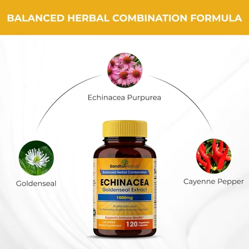 Miniatura 6 de SANDHUHERBALS Echinacea Goldenseal 1000 mg 120 cápsulas Apoyo del sistema inmunológico Respuesta respiratoria Suplemento de respuesta inflamatoria