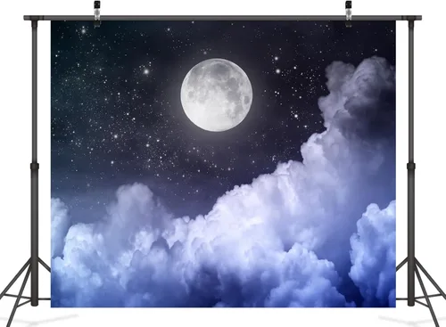 Miniatura 3 de Telón de fondo de luna de 10 x 8 pies, fotografía de luna llena, noche de luna llena, cielo estrellado negro, imagen para recién nacido, baby