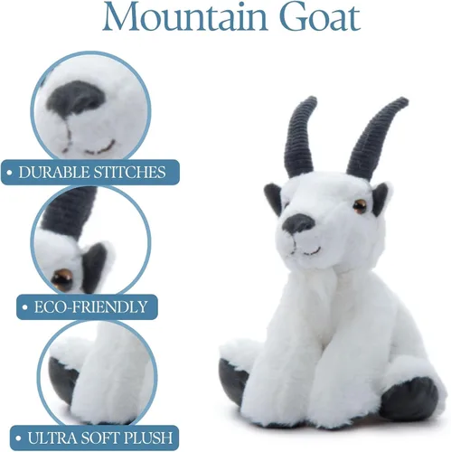 Miniatura 9 de The Petting Zoo Peluche de cabra de montaña, regalos para niños, animales salvajes de vida silvestre, juguete de peluche de cabra de 9 pulgadas