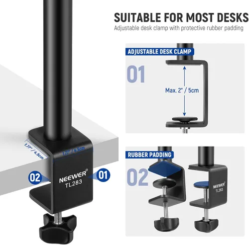Miniatura 5 de NEEWER Soporte de escritorio extensible para cámara con cabeza de bola, soporte de luz de mesa ajustable de 17"-40" con tornillo de 1/4