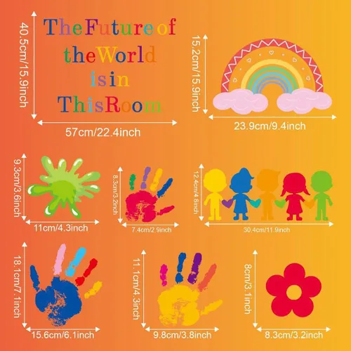 Miniatura 3 de 7 hojas de calcomanías de decoración de pared de arco iris, estrella de lunares, calcomanías de pared pequeñas, impermeables, corazón, sol