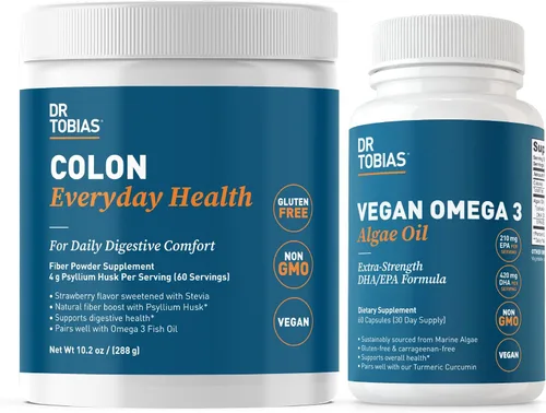 Dr. Tobias Colon Everyday Health & Vegan Omega 3 Aceite de algas - Bienestar digestivo y apoyo diario para la salud con cáscara de psyllium y DHA