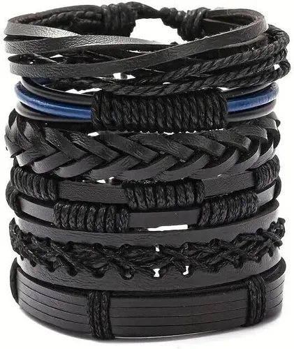 Miniatura 4 de Pulsera ajustable de cuero trenzado para hombre, 24 unidades, Cuero, cuero