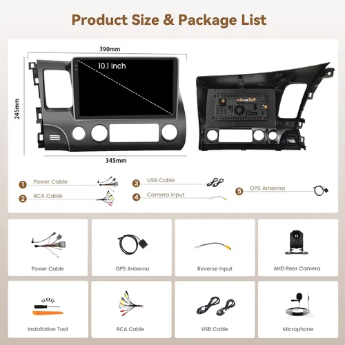 Miniatura 7 de [4+128G] Hikity Android 15 Car Stereo para Honda Civic 2006-2011, pantalla táctil en celda de 10 pulgadas, radio cívica, inalámbrico, Carplay
