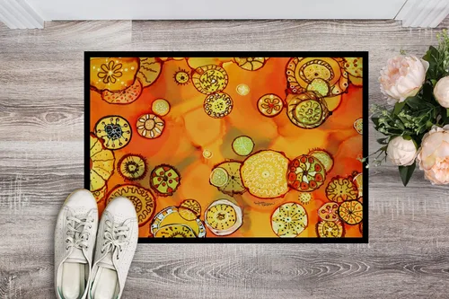 Miniatura 2 de Caroline's Treasures 8987JMAT - Felpudo abstracto de flores en naranjas y amarillos, 24 x 36 pulgadas, tapete para puerta delantera