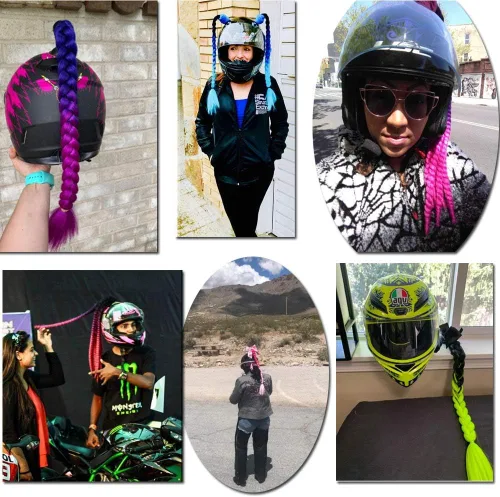 Miniatura 8 de Casco de coleta de motocicleta, casco de bicicleta, trenzas de pelo utilizado para cualquier casco/diseño reutilizable de 24 pulgadas, 2 piezas