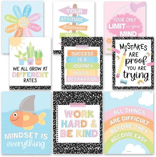 Miniatura 12 de Hadley Designs Póster motivacional para decoración de aula, 9 pósteres de aula de mentalidad de crecimiento, decoración de pared inspiradora