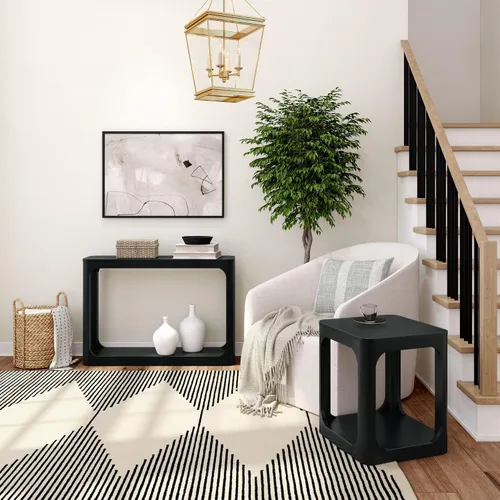 Miniatura 5 de Plank+Beam Forma Mesa Consola, 46 Pulgadas, Mesa de Sofá de Madera Sólida, Mesa de Entrada para Pasillo, Mesa Estrecha Detrás del Sofá, Mesas