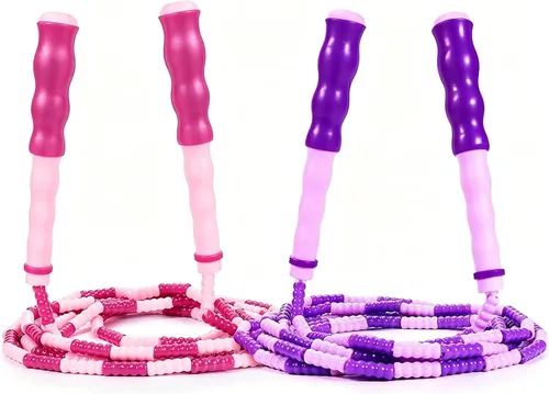 Miniatura 10 de Supertrip Cuerda de saltar para niños, cuerda de saltar con cuentas suaves, ajustable, sin enredos, segmentada para niños y estudiantes Azul y morado