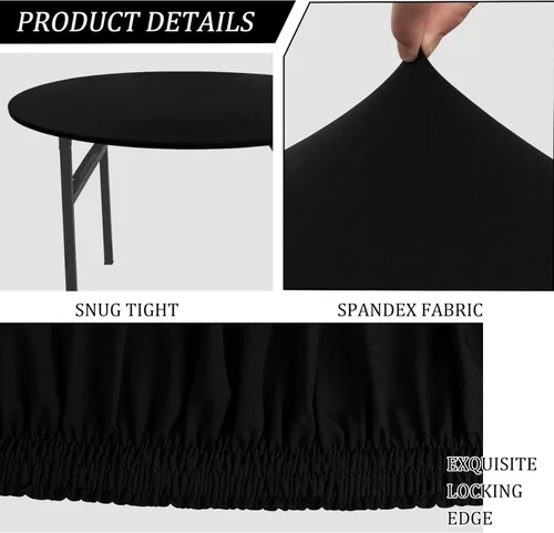 Miniatura 4 de Mantel redondo de elastano para mesa, 4 piezas, elástico, ajustable, lavable, protector de mesa para interiores y exteriores (negro)