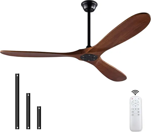 Miniatura 11 de Ventilador de techo de 42 pulgadas de madera sin luz, ventiladores modernos de 3 aspas con control remoto, motor DC reversible silencioso, Madera