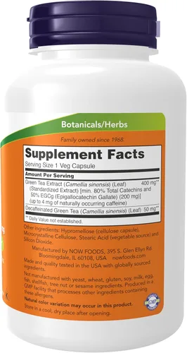 Miniatura 2 de Suplementos AHORA, extracto de té verde EGCg 400 mg, libre de radicales*, 180 cápsulas vegetales