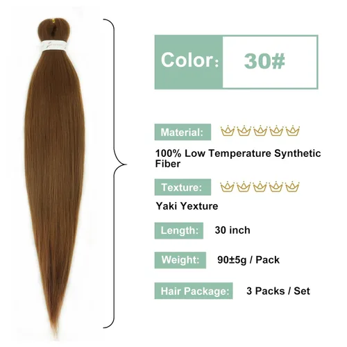Miniatura 2 de Cabello trenzado marrón preestirado de 30 pulgadas, 3 paquetes de cabello trenzado preestirado de color 30 EZ, textura Yaki, extensiones de cabello