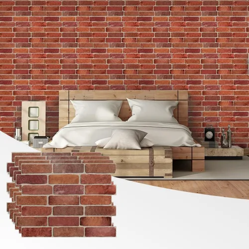 CONCORD WALLCOVERINGS ™ Retro-Art - Paneles de pared 3D, paquete de 10, ladrillo viejo en rojo, PVC, 17.5 x 23.75 pulgadas, cubre 28.86 pies