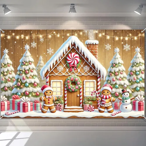 Miniatura 12 de BlissYard Cartel de Feliz Navidad de 71 x 43 pulgadas, fondo rojo y dorado, caja de regalo, fondo de fotografía, fondo de fotografía para interiores