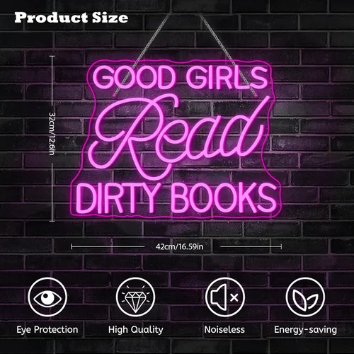 Miniatura 4 de Letrero LED de neón para decoración de pared, con texto en inglés "Good Girls Read Dirty Books", luz de neón regulable para el hogar, libro, fiesta