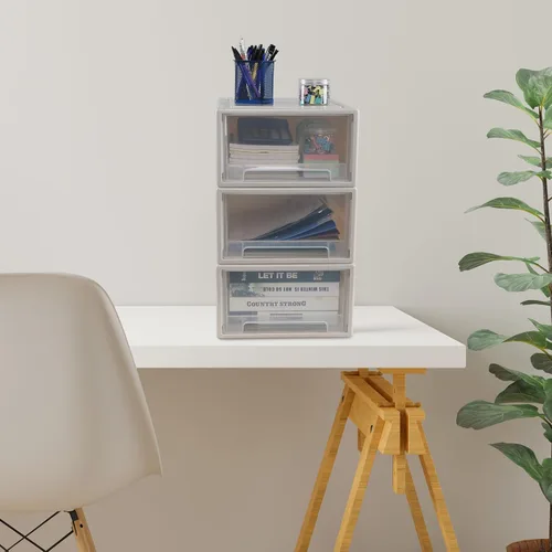 Miniatura 6 de Gloreen Cajón de almacenamiento de plástico de 18 L, cajas de cajones de escritorio apilables, paquete de 3