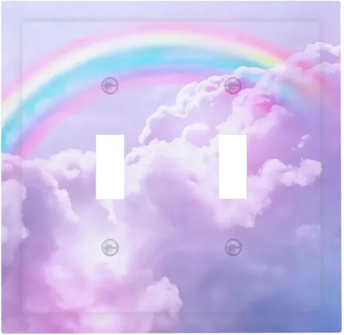 Miniatura 2 de Rainbow in the Clouds - Placas de Pared de Doble Interruptor de 2 Posiciones, Panel de Arte Rosa, Cubierta de Interruptor de Luz, Placa Frontal Arco