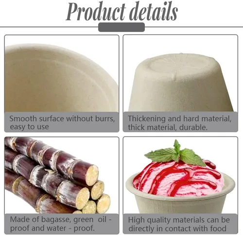 Miniatura 3 de LeonBach Paquete de 100 cuencos de fibra de bagazo natural, cuencos pequeños de papel desechables de 4 onzas para microondas, tazas seguras