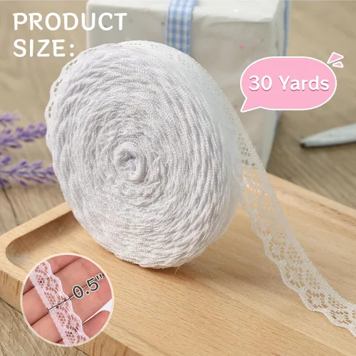 Miniatura 5 de VGOODALL Rollo de Cinta de Encaje Blanco de 30 Yardas, Ribete de Encaje para Costura, Manualidades, Encaje para Envolver Regalos, Decoración