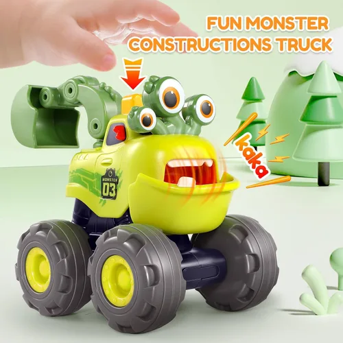 Miniatura 2 de Juguetes para niños de 1 año, camiones monstruo juguetes de construcción para niños pequeños 1-3 grúa camión volquete excavadora retroceso coche