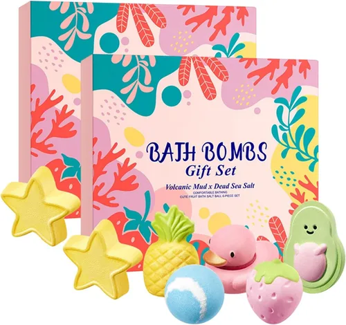 Juego de 6 bombas de baño para mujer, juego de 6 piezas de barro volcánico y sal del mar muerto, cómoda y bonita bola de sal de baño de frutas,