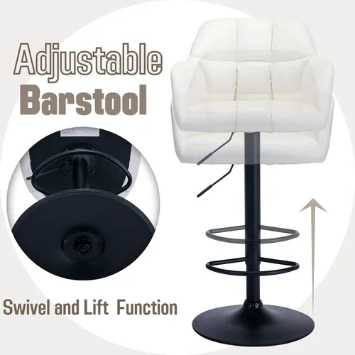 Miniatura 5 de ROCITY Juego de 2 taburetes de bar de terciopelo con respaldo, silla de bar beige para isla de cocina, taburetes de bar modernos con patas de metal