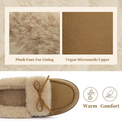 Miniatura 3 de RockDove Pantuflas tipo mocasín de microgamuza con forro de piel sintética para mujer