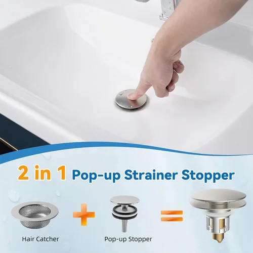 Miniatura 3 de iFealClear Tapón Universal para Lavabo de Baño, Colador de Drenaje Emergente de Metal con Cesta Recoge Pelo, Compatible con 1.1"-2.36" de Lavabo EE.