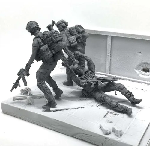 Miniatura 3 de Risjc 1/35 Tema militar Comando de Rescate Camaradas en armas Kit de modelo de resina (3 personas, sin base) sin montar y sin pintar Mini soldado