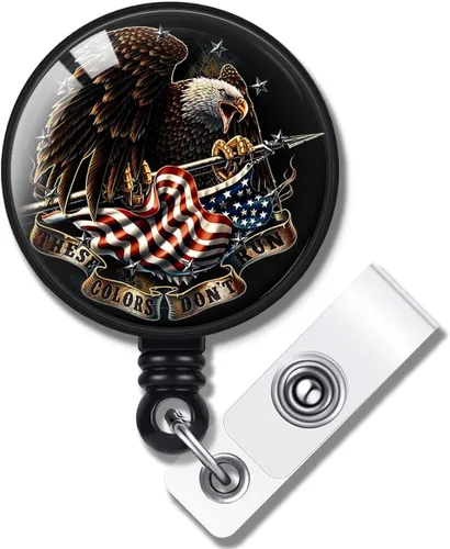 Porta-gafete de bandera americana y águila con clip de cocodrilo, identificación médica MD RN para enfermera, porta-gafetes, negro