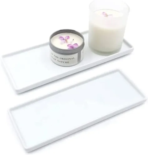 Bandeja de cerámica para velas, rectangular pequeña, organizador de mármol blanco para velas, jabón, joyas, perfumes, toallero, bandeja decorativa