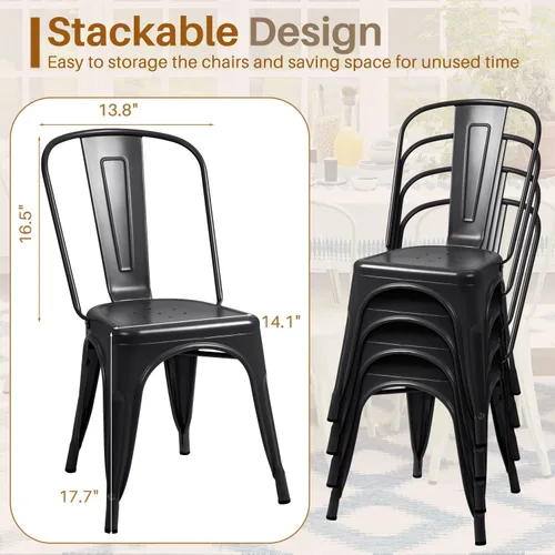 Miniatura 3 de Furmax Silla de comedor de metal para uso en interiores y exteriores, apilable, clásica, Trattoria, elegante, comedor, bistró, cafetería, sillas