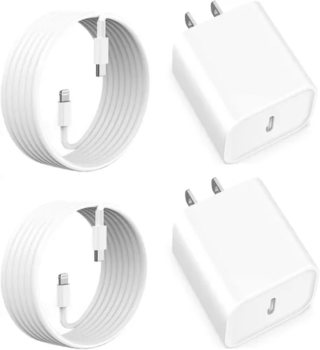 Miniatura 13 de Cargador para iPhone de carga rápida, paquete de 2 bloques de adaptador de cargador de pared USB C de 3 metros con cable USB C a Lightning de carga