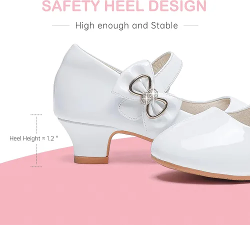 Miniatura 6 de Dufannie Zapatos de vestir para niñas, zapatos de tacón bajo de princesa, zapatos planos con purpurina para bodas y fiestas