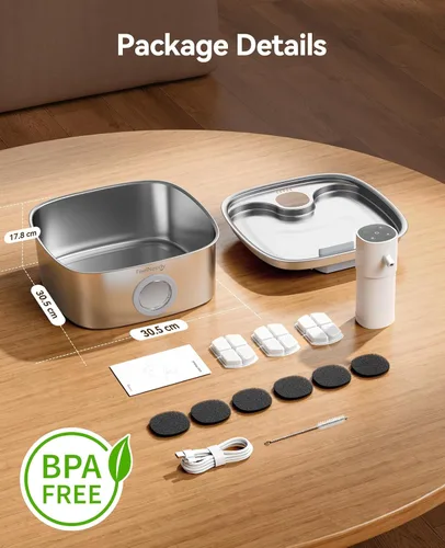 Miniatura 9 de Fuente de agua inalámbrica para perros, fuente de agua operada por batería de 5000mAh para perros, fuente de agua de acero inoxidable para gatos
