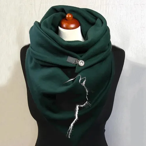 Miniatura 2 de Bufanda cálida para mujer con estampado de gatos cálida resistente al viento con hebilla de doble capa turbante de invierno para mujer verde