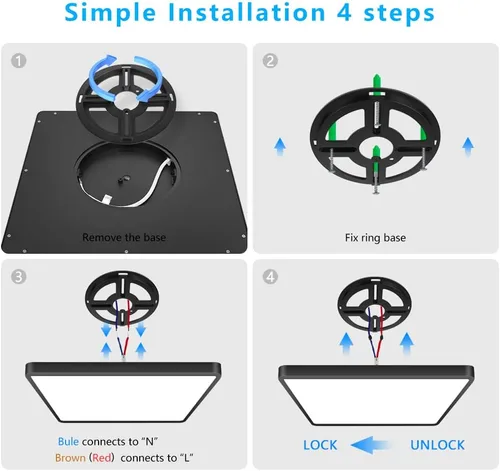 Miniatura 3 de Lámpara de techo LED de 12 pulgadas 24W cuadrada con montaje empotrado, lámpara de techo LED blanca de luz diurna de 5000K, luces de techo modernas