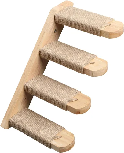 Miniatura 10 de FUKUMARU Estante de escalada para gatos montado en la pared, escalera para gatos de cuatro escalones con rascador de yute para paredes de gatitos