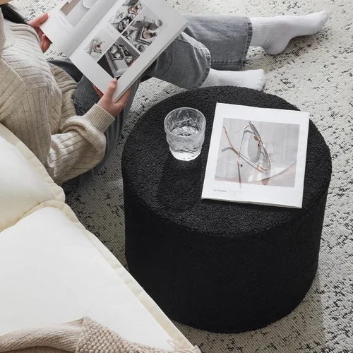 Miniatura 4 de Bezseller Soft Boucle Puf otomano, cómodo reposapiés, relleno de espuma completa para sala de estar, dormitorio, comodidad ligera y encantador, Negro