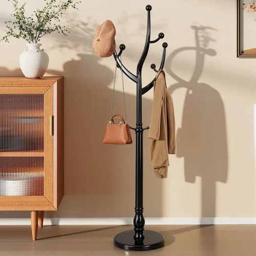 Miniatura 11 de Perchero de Madera Independiente con 8 Ganchos, Soporte para Abrigos de Servicio Pesado con Base Estable, Perchero Vintage de Pie para Entrada