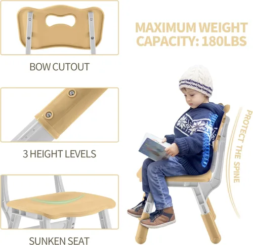 Miniatura 5 de DOREROOM Juego de Mesa y Sillas para Niños Pequeños para 4, 47.2''L x 23.6''A Juego de Mesa y Sillas de Estudio para Niños, Altura Ajustable, Beige
