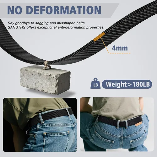 Miniatura 4 de SANSTHS Cinturones de trinquete de nailon para hombre, paquete de 2, cinturones de golf deslizantes de bandera estadounidense de 1 1/3 pulgadas