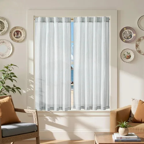 Miniatura 47 de jinchan - Cortinas de lino a rayas para cocina de 20 pulgadas de largo, cortinas de varios niveles, estilo granja moderna de café, tratamientos